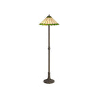 NLK02589 Umbrian 2 Light Leaf Design Floor Lamp With 40cm Tiffany Shade Green/Chrome/Crystal/Aged Antique Brass