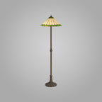 NLK02589 Umbrian 2 Light Leaf Design Floor Lamp With 40cm Tiffany Shade Green/Chrome/Crystal/Aged Antique Brass