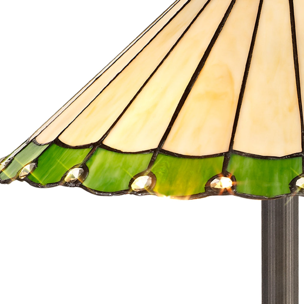 NLK02589 Umbrian 2 Light Leaf Design Floor Lamp With 40cm Tiffany Shade Green/Chrome/Crystal/Aged Antique Brass