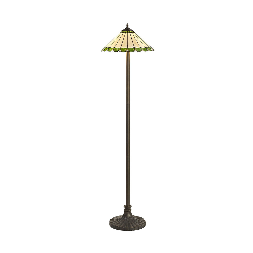 NLK02599 Umbrian 2 Light Stepped Design Floor Lamp With 40cm Tiffany Shade Green/Chrome/Crystal/Aged Antique Brass