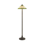 NLK02599 Umbrian 2 Light Stepped Design Floor Lamp With 40cm Tiffany Shade Green/Chrome/Crystal/Aged Antique Brass