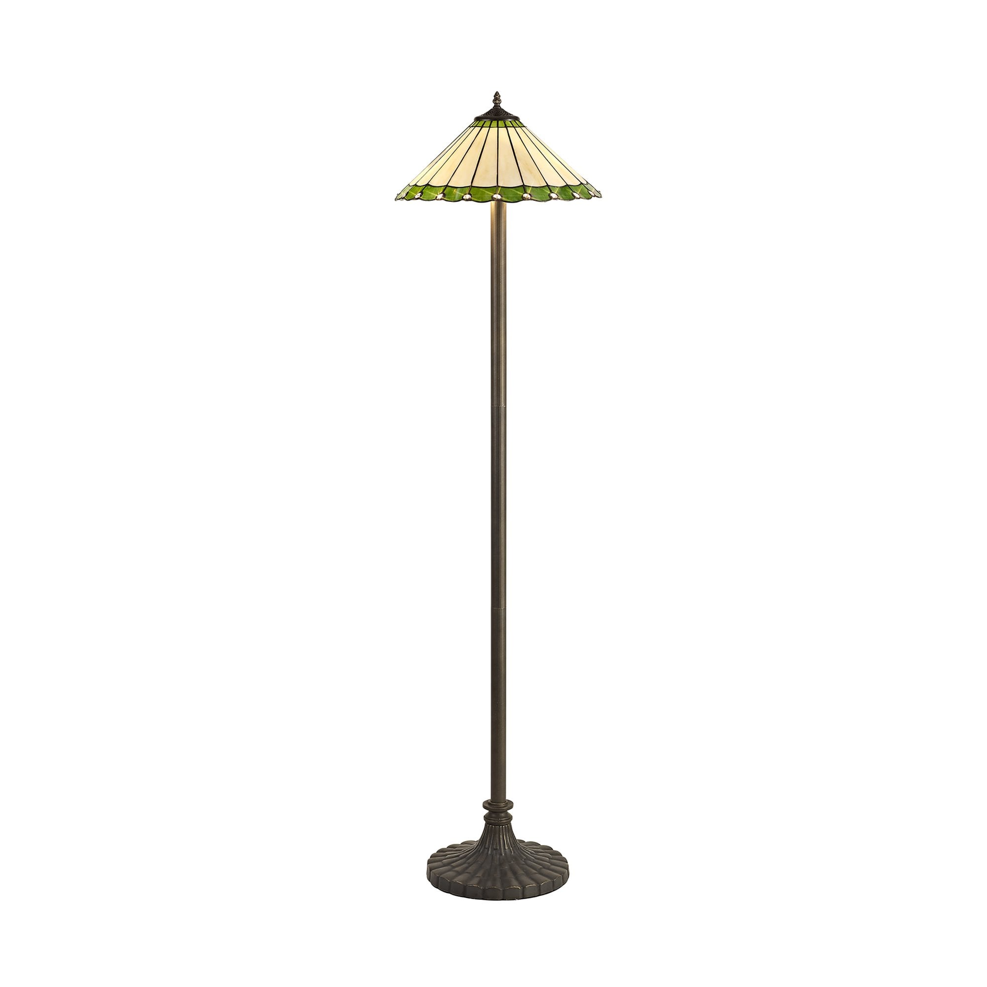 NLK02599 Umbrian 2 Light Stepped Design Floor Lamp With 40cm Tiffany Shade Green/Chrome/Crystal/Aged Antique Brass