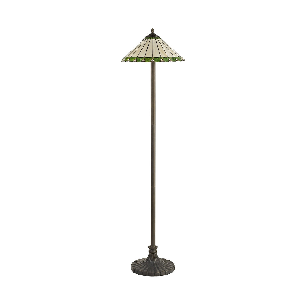 NLK02599 Umbrian 2 Light Stepped Design Floor Lamp With 40cm Tiffany Shade Green/Chrome/Crystal/Aged Antique Brass