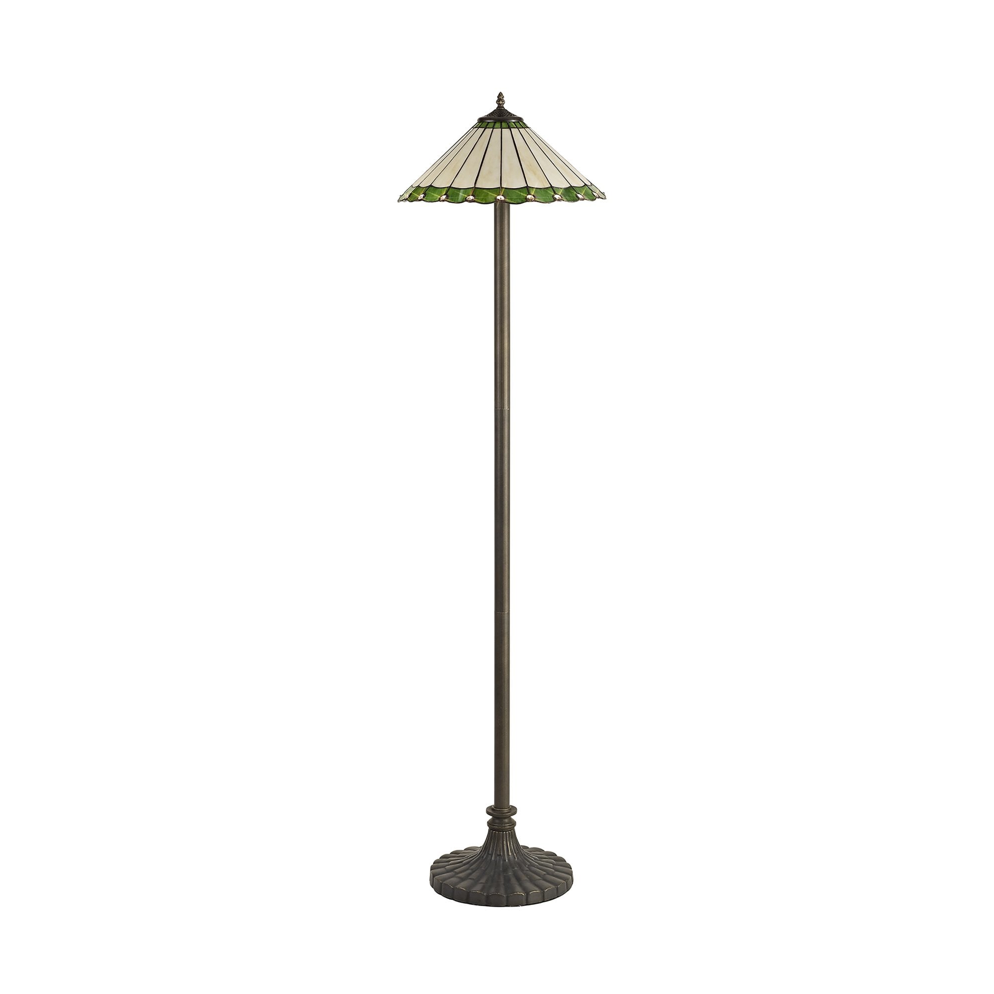 NLK02599 Umbrian 2 Light Stepped Design Floor Lamp With 40cm Tiffany Shade Green/Chrome/Crystal/Aged Antique Brass