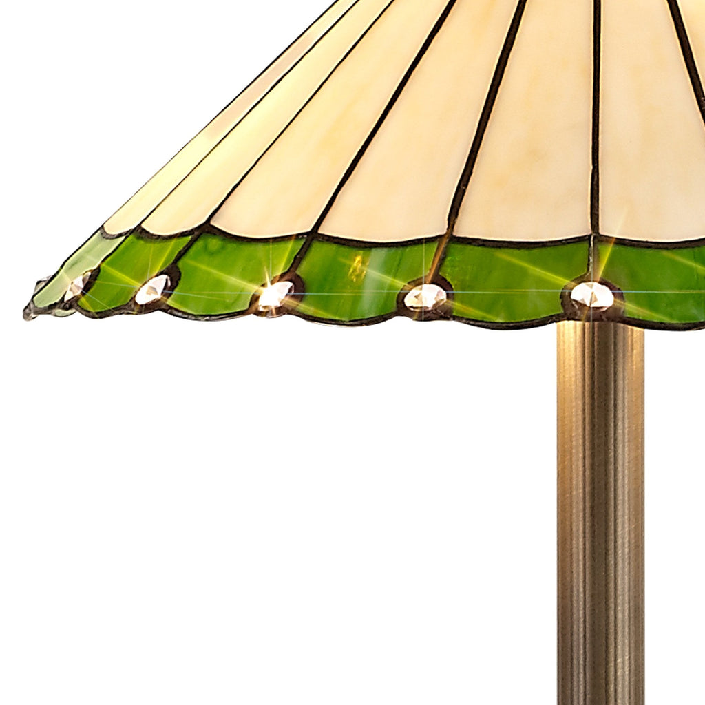 NLK02599 Umbrian 2 Light Stepped Design Floor Lamp With 40cm Tiffany Shade Green/Chrome/Crystal/Aged Antique Brass