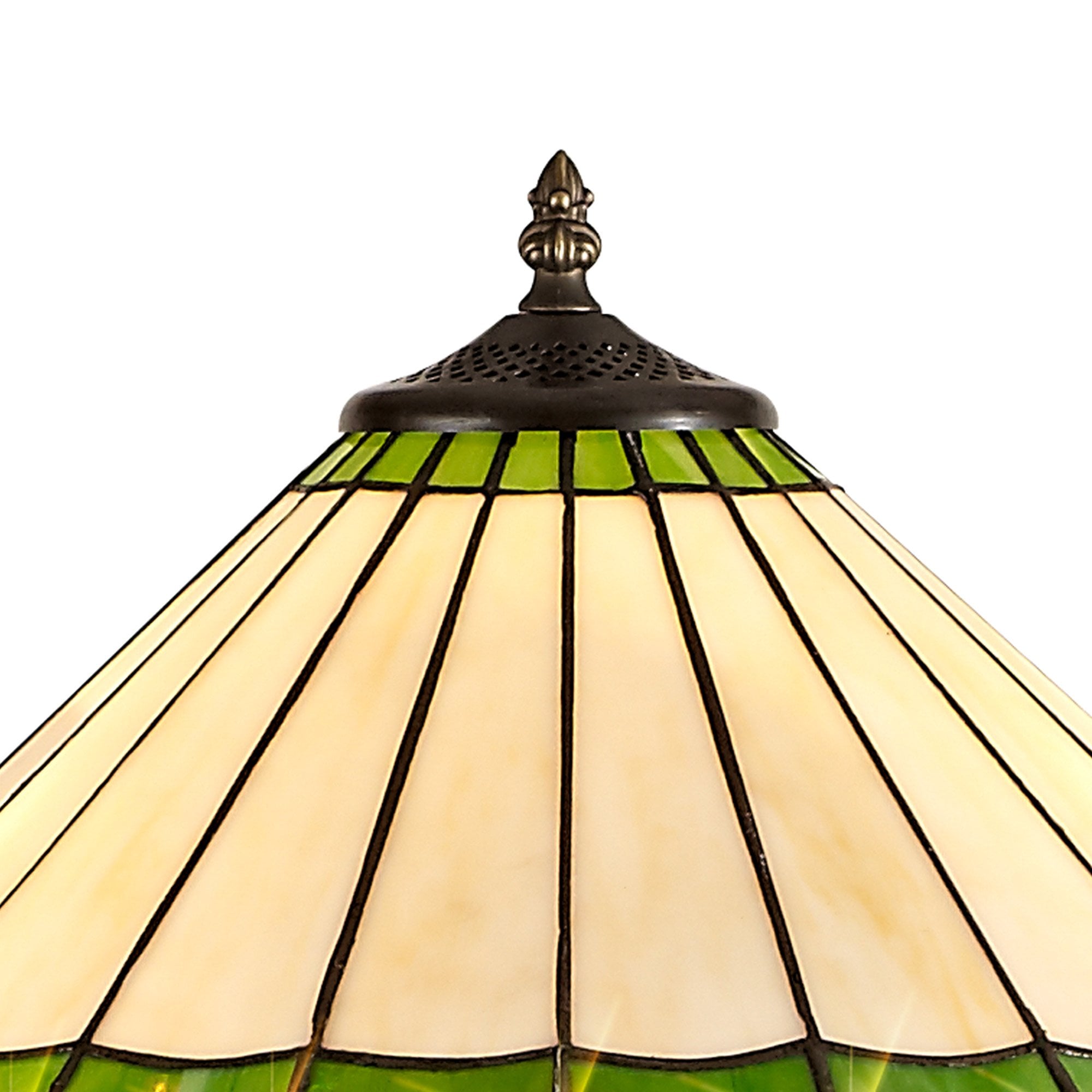 NLK02599 Umbrian 2 Light Stepped Design Floor Lamp With 40cm Tiffany Shade Green/Chrome/Crystal/Aged Antique Brass