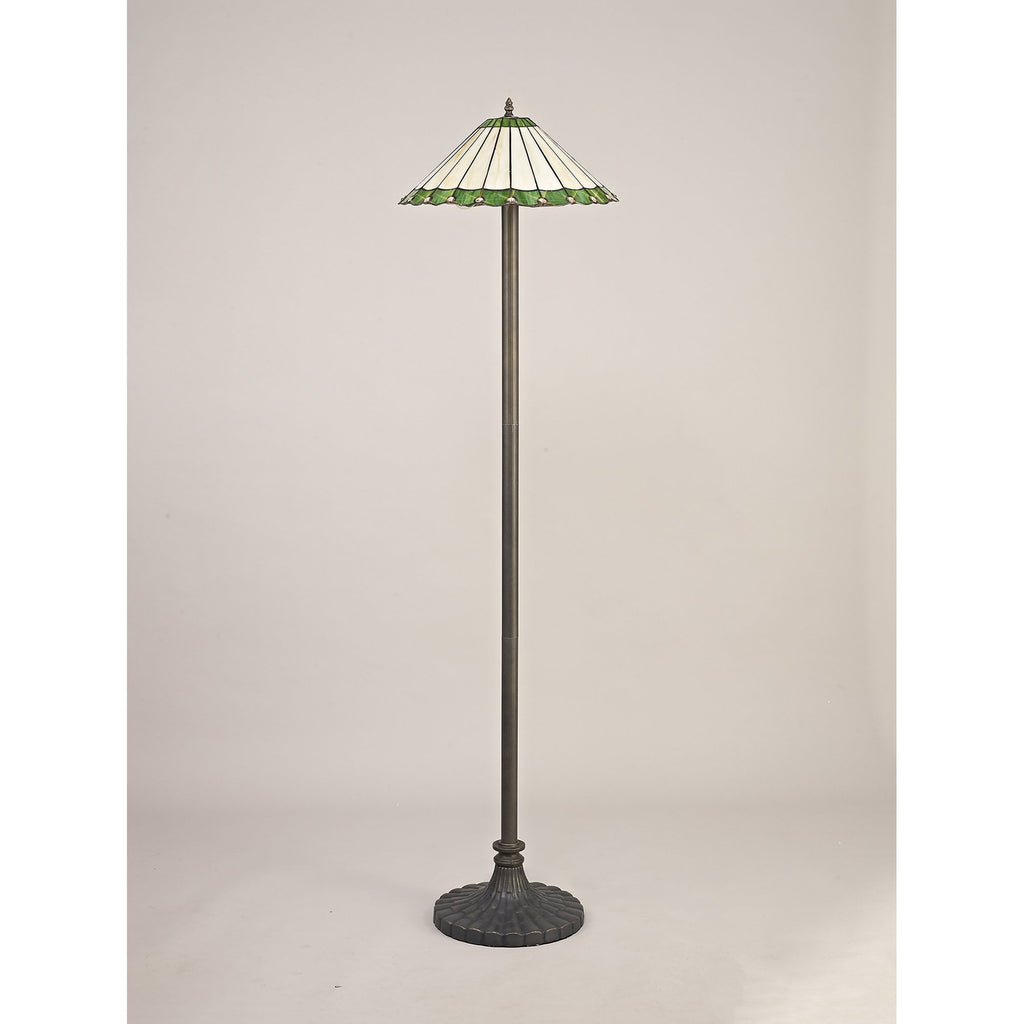 NLK02599 Umbrian 2 Light Stepped Design Floor Lamp With 40cm Tiffany Shade Green/Chrome/Crystal/Aged Antique Brass