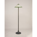 NLK02599 Umbrian 2 Light Stepped Design Floor Lamp With 40cm Tiffany Shade Green/Chrome/Crystal/Aged Antique Brass