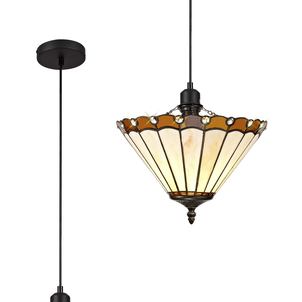 NLK02609 Umbrian 1 Light Up Lighter Pendant With 30cm Tiffany Shade Amber/Chrome/Crystal/Black