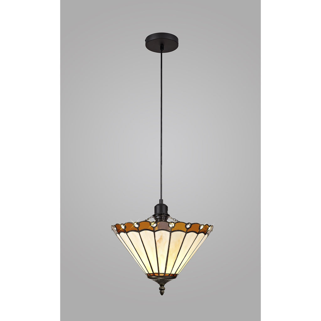 NLK02609 Umbrian 1 Light Up Lighter Pendant With 30cm Tiffany Shade Amber/Chrome/Crystal/Black