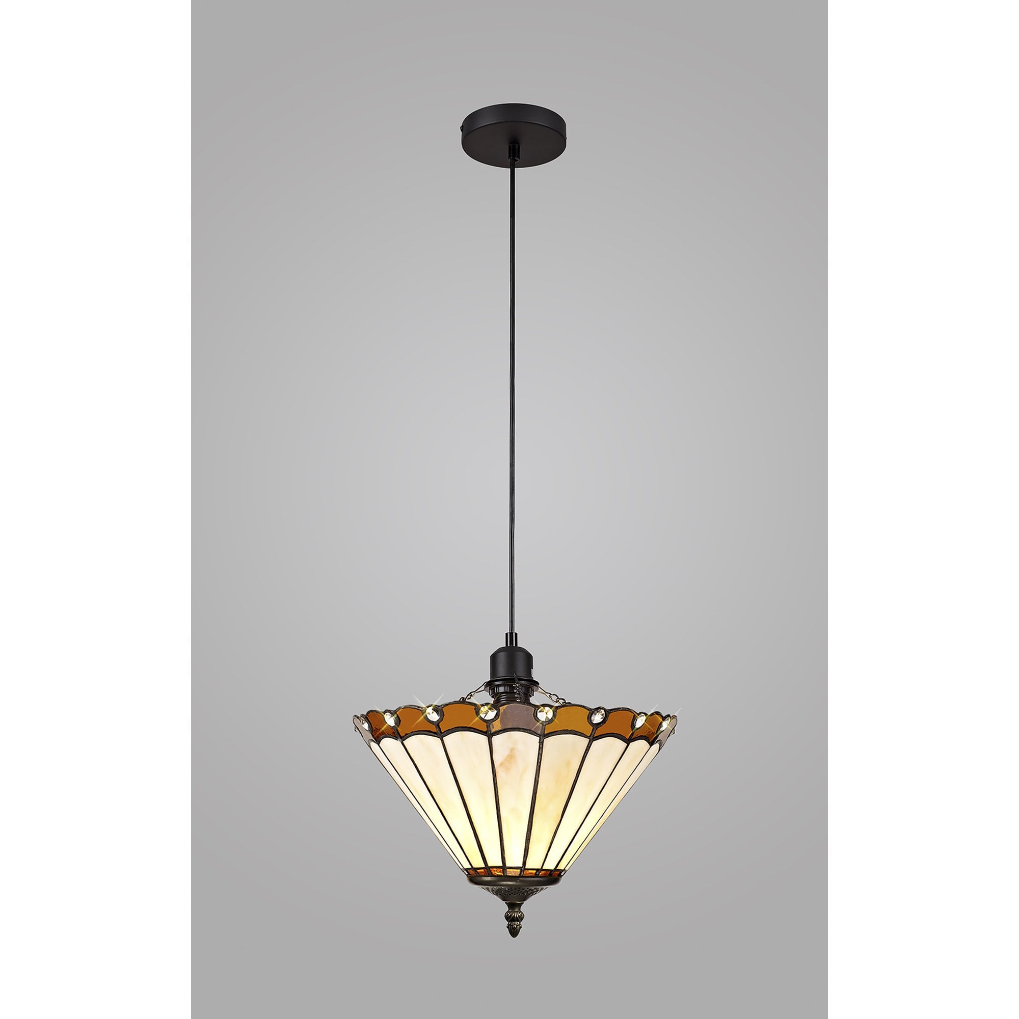 NLK02609 Umbrian 1 Light Up Lighter Pendant With 30cm Tiffany Shade Amber/Chrome/Crystal/Black