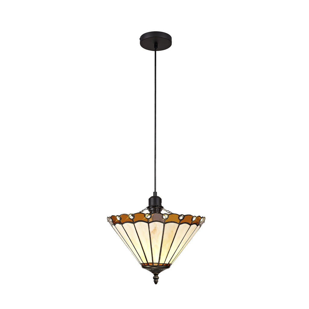 NLK02609 Umbrian 1 Light Up Lighter Pendant With 30cm Tiffany Shade Amber/Chrome/Crystal/Black