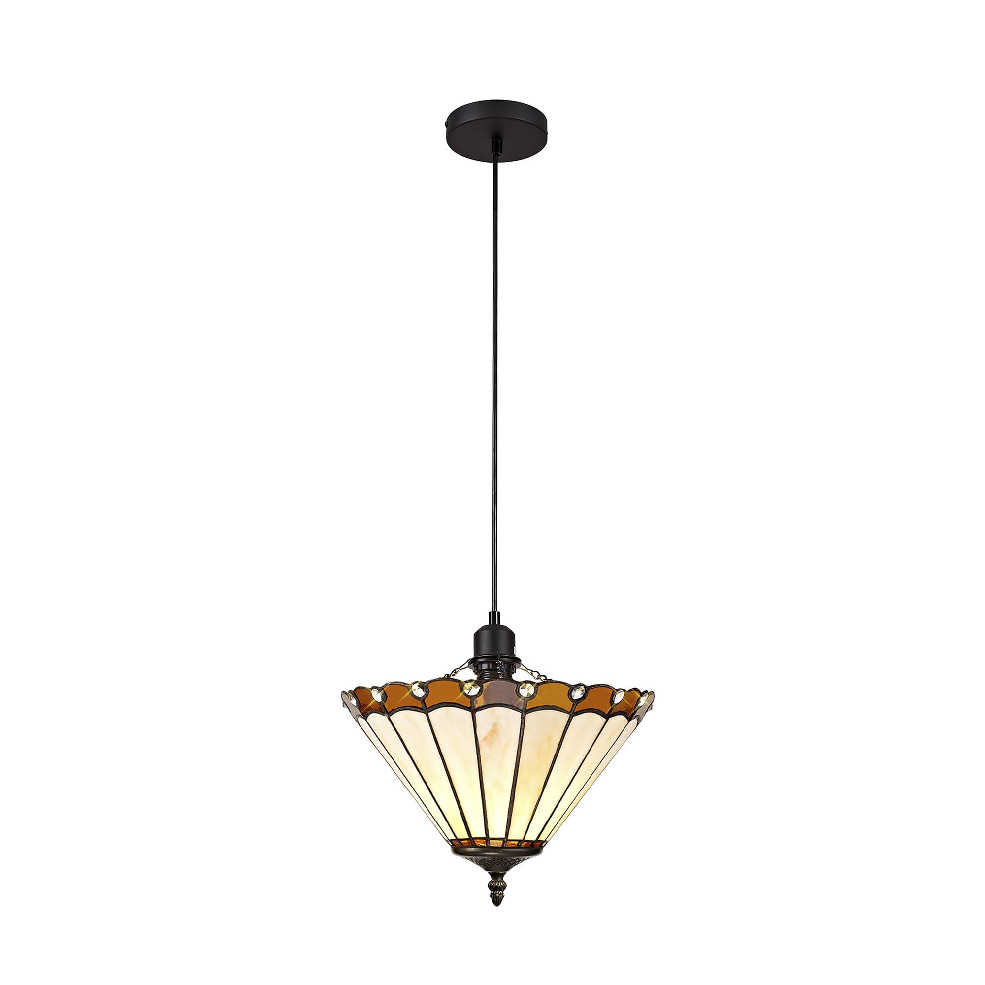 NLK02609 Umbrian 1 Light Up Lighter Pendant With 30cm Tiffany Shade Amber/Chrome/Crystal/Black