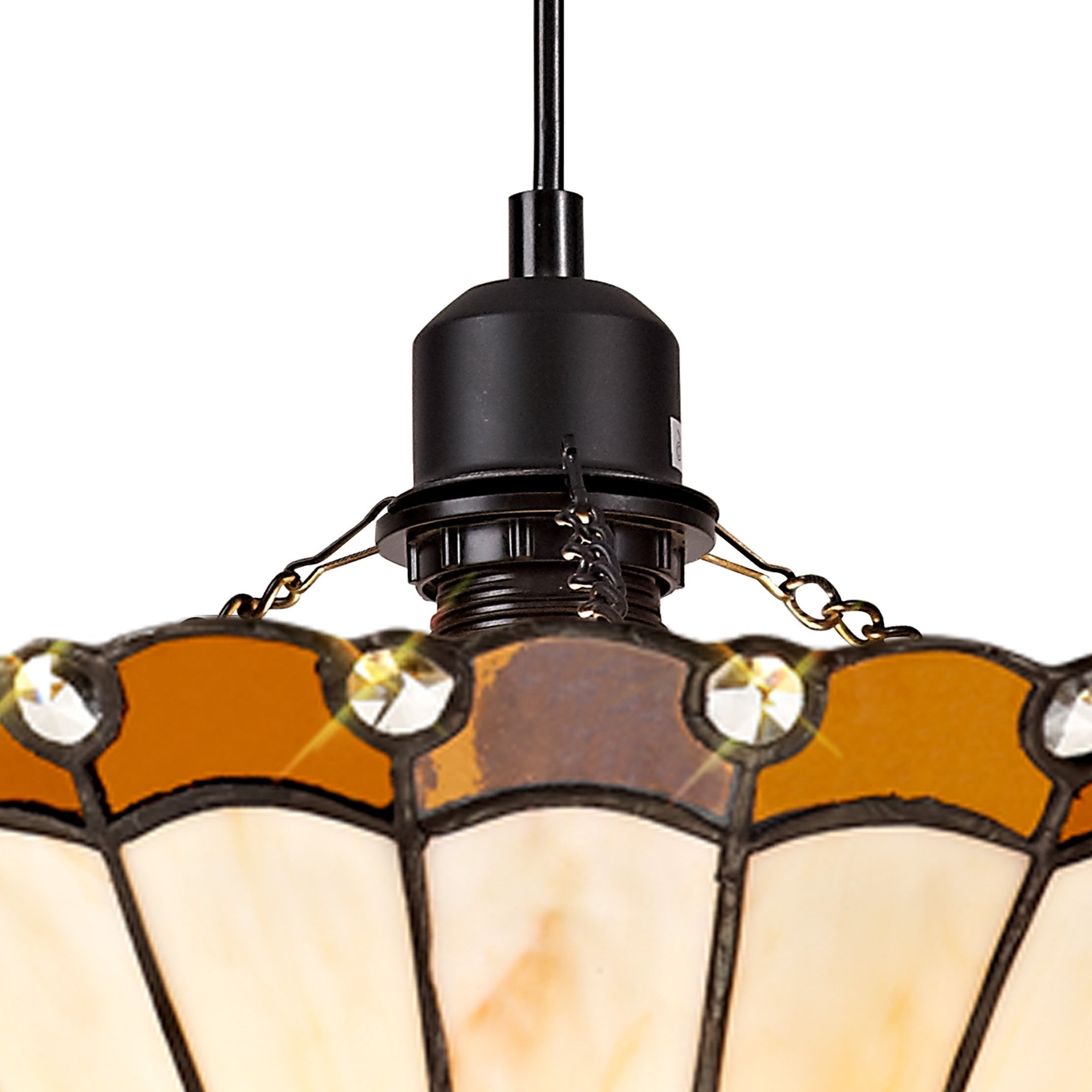 NLK02609 Umbrian 1 Light Up Lighter Pendant With 30cm Tiffany Shade Amber/Chrome/Crystal/Black