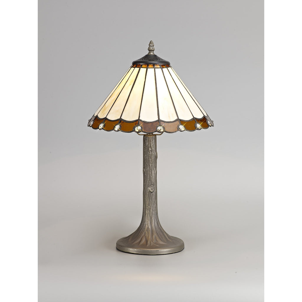 NLK02619 Umbrian 1 Light Tree Like Table Lamp With 30cm Tiffany Shade Amber/Chrome/Crystal/Aged Antique Brass