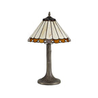 NLK02619 Umbrian 1 Light Tree Like Table Lamp With 30cm Tiffany Shade Amber/Chrome/Crystal/Aged Antique Brass