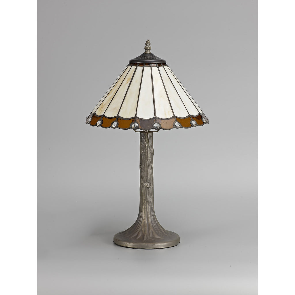 NLK02619 Umbrian 1 Light Tree Like Table Lamp With 30cm Tiffany Shade Amber/Chrome/Crystal/Aged Antique Brass