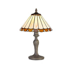 NLK02629 Umbrian 1 Light Curved Table Lamp With 30cm Tiffany Shade Amber/Chrome/Crystal/Aged Antique Brass