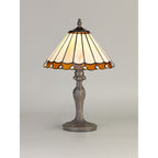 NLK02629 Umbrian 1 Light Curved Table Lamp With 30cm Tiffany Shade Amber/Chrome/Crystal/Aged Antique Brass