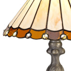 NLK02629 Umbrian 1 Light Curved Table Lamp With 30cm Tiffany Shade Amber/Chrome/Crystal/Aged Antique Brass