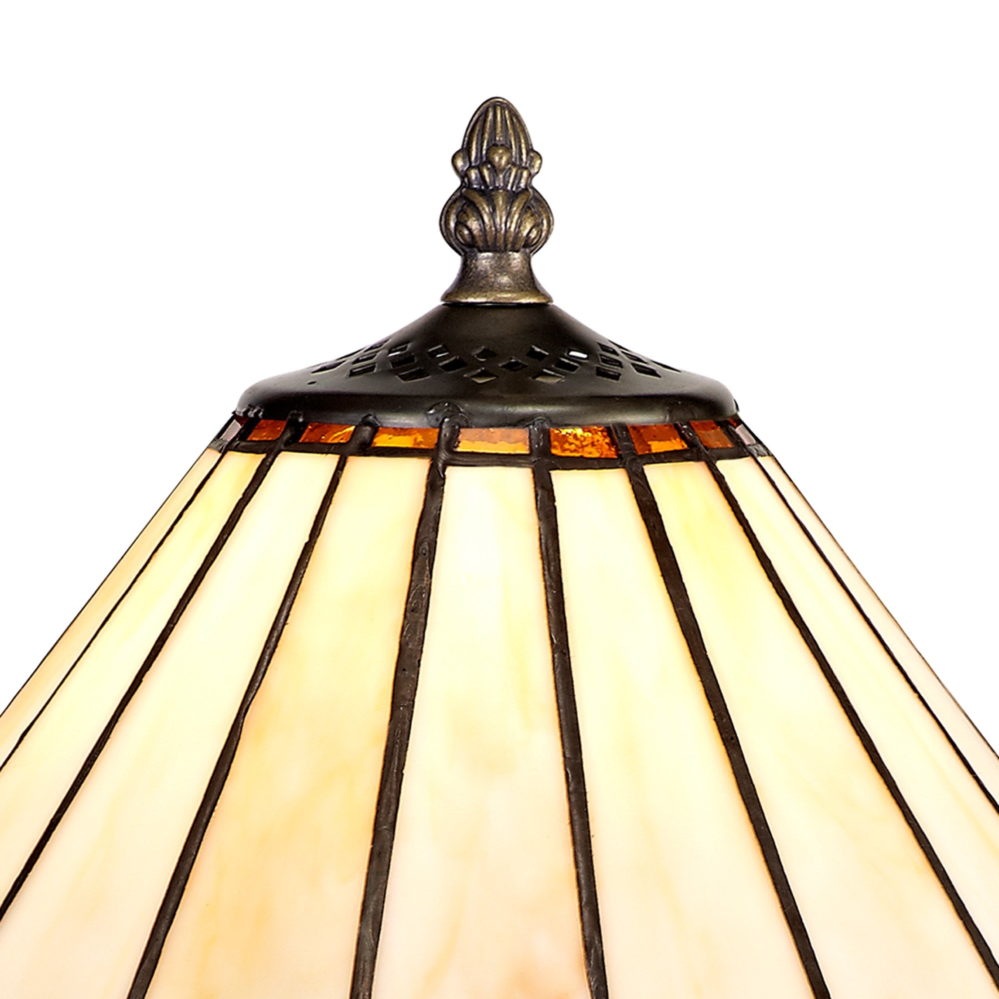 NLK02629 Umbrian 1 Light Curved Table Lamp With 30cm Tiffany Shade Amber/Chrome/Crystal/Aged Antique Brass