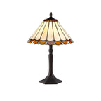 NLK02639 Umbrian 1 Light Octagonal Table Lamp With 30cm Tiffany Shade Amber/Chrome/Crystal/Aged Antique Brass