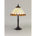 NLK02639 Umbrian 1 Light Octagonal Table Lamp With 30cm Tiffany Shade Amber/Chrome/Crystal/Aged Antique Brass
