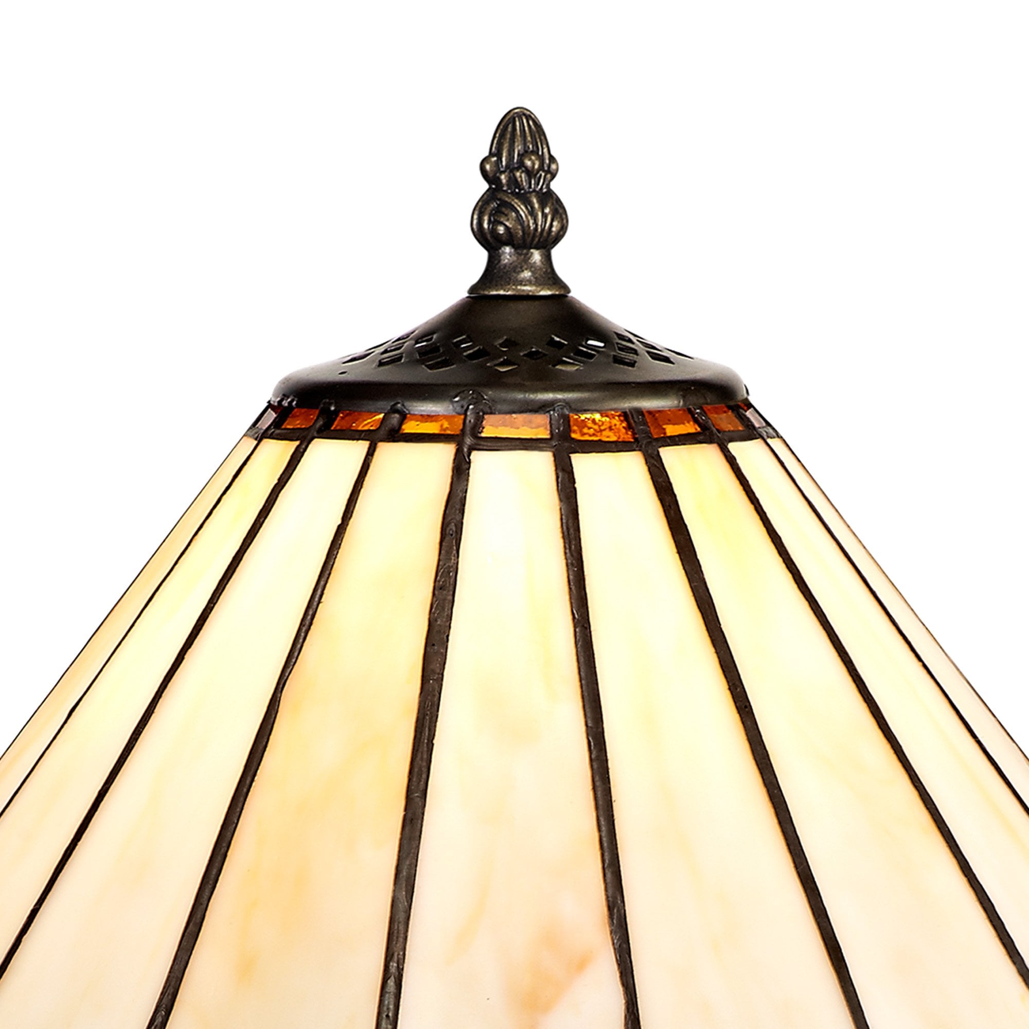 NLK02639 Umbrian 1 Light Octagonal Table Lamp With 30cm Tiffany Shade Amber/Chrome/Crystal/Aged Antique Brass