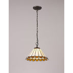 NLK02649 Umbrian 1 Light Down Lighter Pendant With 30cm Tiffany Shade Amber/Chrome/Crystal/Aged Antique Brass