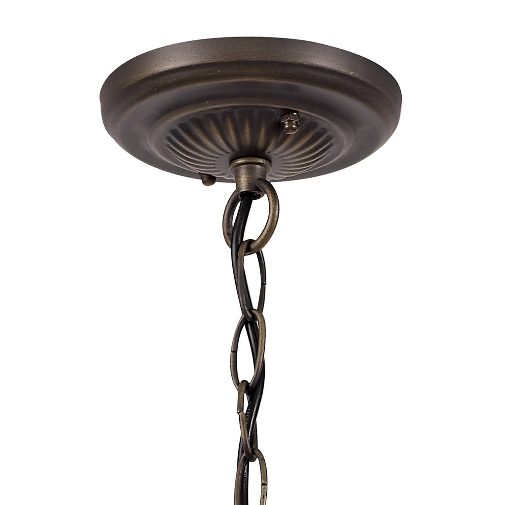 NLK02649 Umbrian 1 Light Down Lighter Pendant With 30cm Tiffany Shade Amber/Chrome/Crystal/Aged Antique Brass