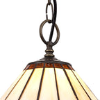 NLK02649 Umbrian 1 Light Down Lighter Pendant With 30cm Tiffany Shade Amber/Chrome/Crystal/Aged Antique Brass