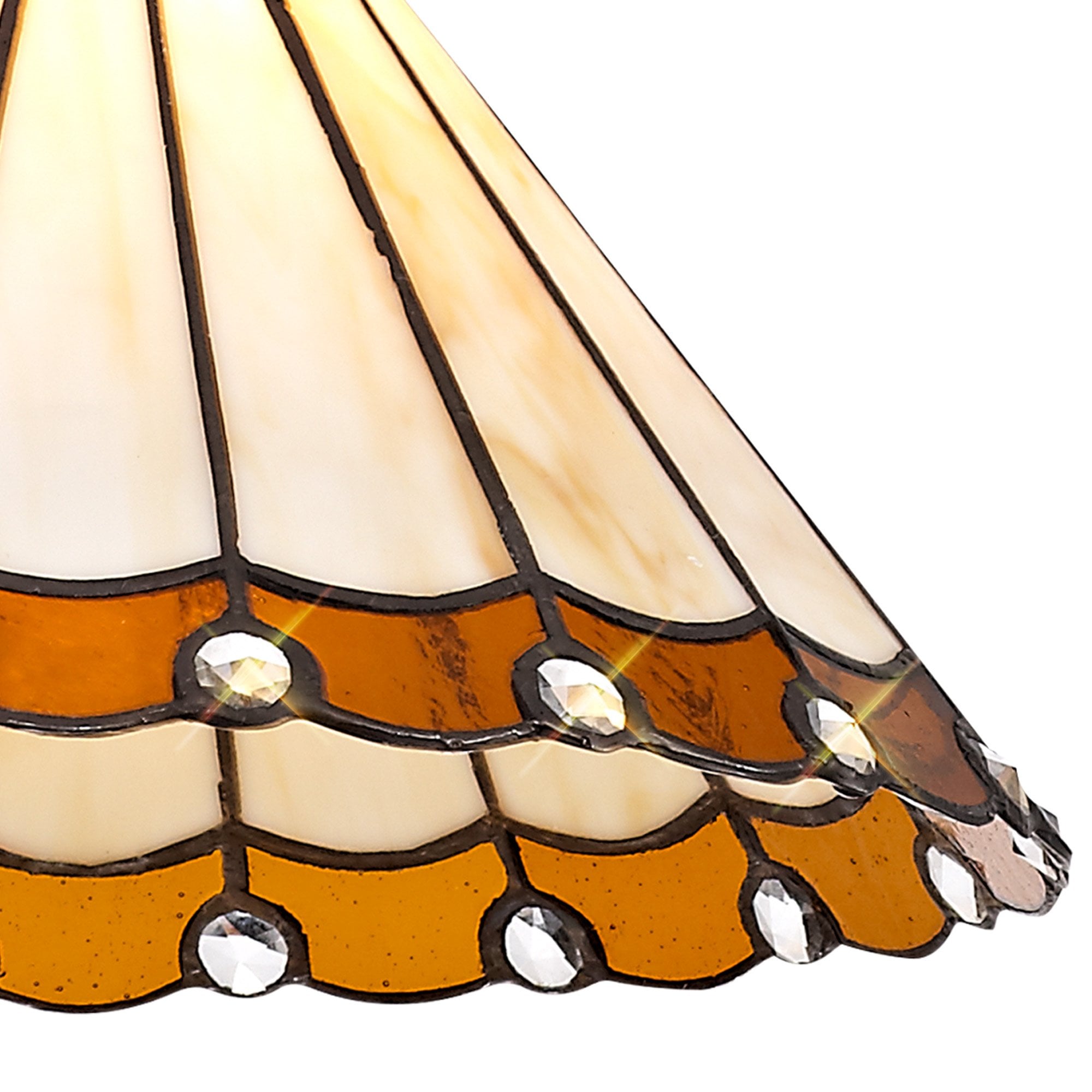 NLK02649 Umbrian 1 Light Down Lighter Pendant With 30cm Tiffany Shade Amber/Chrome/Crystal/Aged Antique Brass