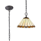 NLK02659 Umbrian 2 Light Down Lighter Pendant With 30cm Tiffany Shade Amber/Chrome/Crystal/Aged Antique Brass