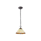 NLK02659 Umbrian 2 Light Down Lighter Pendant With 30cm Tiffany Shade Amber/Chrome/Crystal/Aged Antique Brass