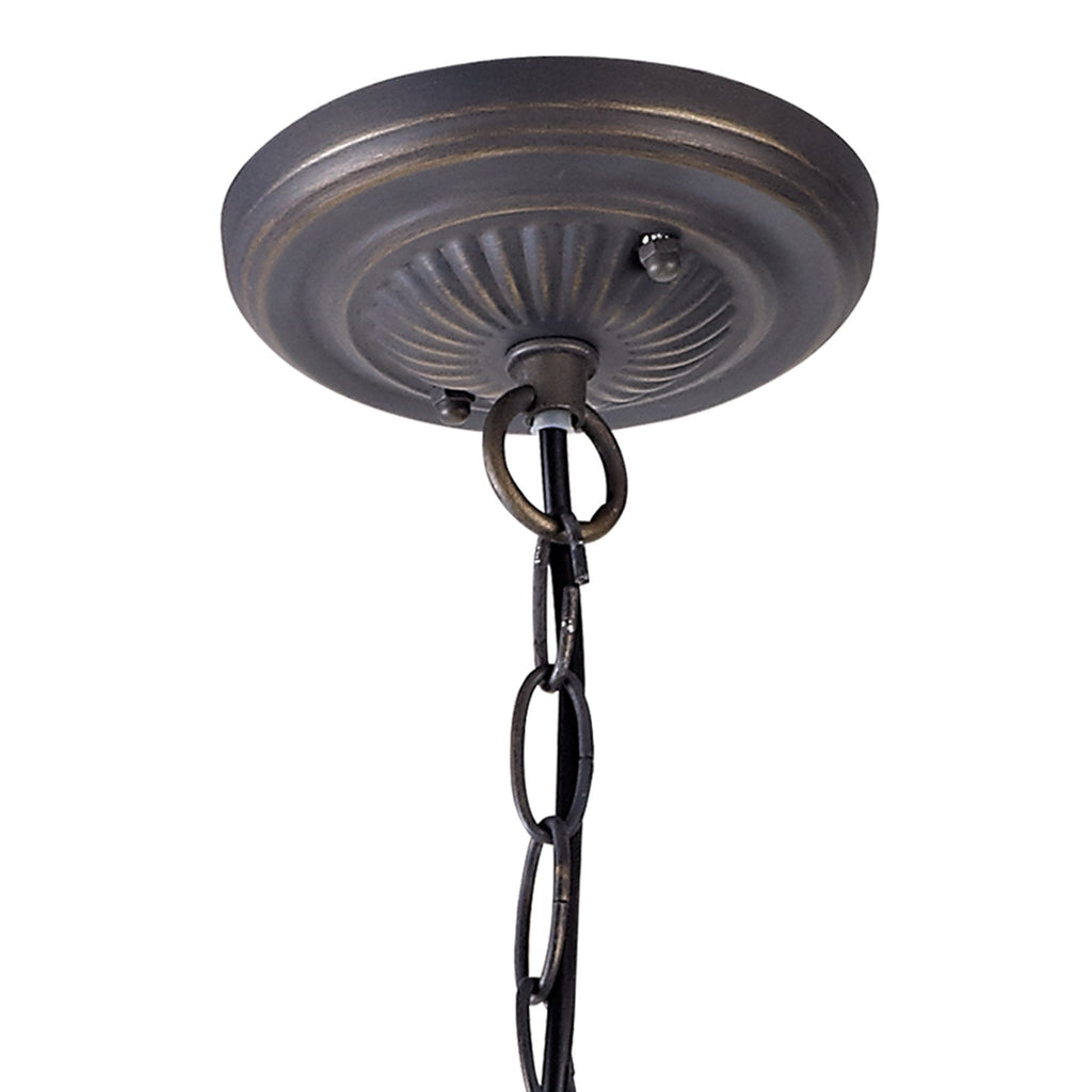 NLK02659 Umbrian 2 Light Down Lighter Pendant With 30cm Tiffany Shade Amber/Chrome/Crystal/Aged Antique Brass