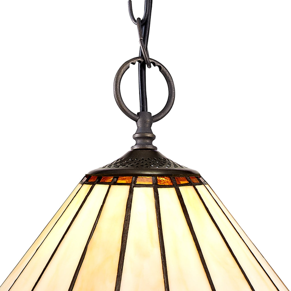 NLK02659 Umbrian 2 Light Down Lighter Pendant With 30cm Tiffany Shade Amber/Chrome/Crystal/Aged Antique Brass