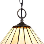 NLK02659 Umbrian 2 Light Down Lighter Pendant With 30cm Tiffany Shade Amber/Chrome/Crystal/Aged Antique Brass