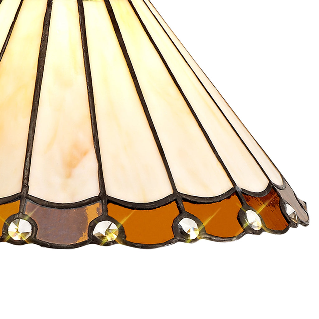 NLK02659 Umbrian 2 Light Down Lighter Pendant With 30cm Tiffany Shade Amber/Chrome/Crystal/Aged Antique Brass