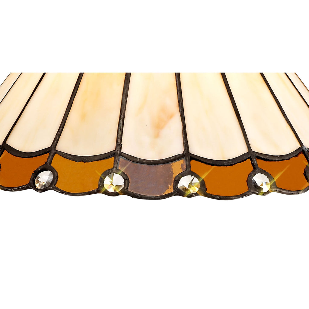 NLK02659 Umbrian 2 Light Down Lighter Pendant With 30cm Tiffany Shade Amber/Chrome/Crystal/Aged Antique Brass