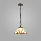 NLK02669 Umbrian 3 Light Down Lighter Pendant With 30cm Tiffany Shade Amber/Chrome/Crystal/Aged Antique Brass