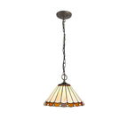 NLK02669 Umbrian 3 Light Down Lighter Pendant With 30cm Tiffany Shade Amber/Chrome/Crystal/Aged Antique Brass