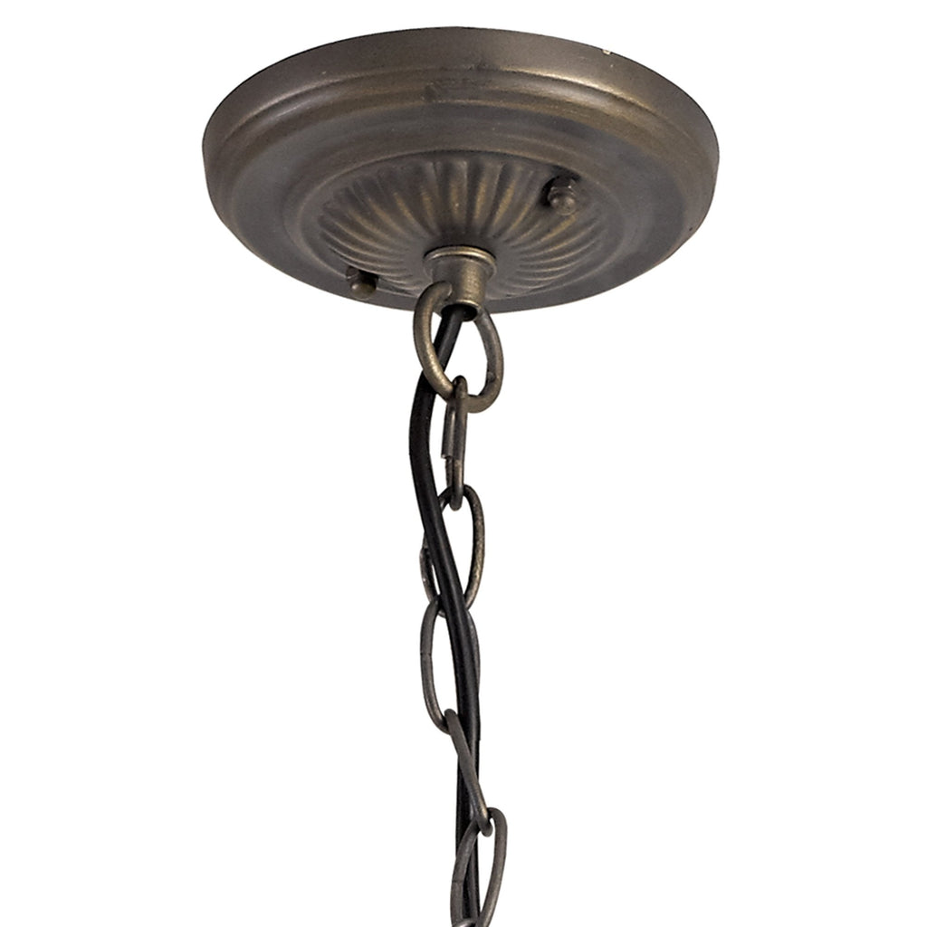 NLK02669 Umbrian 3 Light Down Lighter Pendant With 30cm Tiffany Shade Amber/Chrome/Crystal/Aged Antique Brass