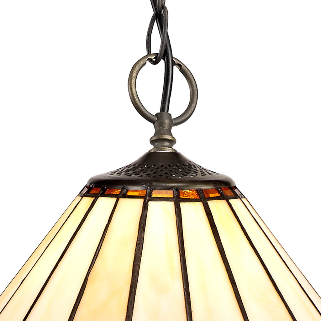 NLK02669 Umbrian 3 Light Down Lighter Pendant With 30cm Tiffany Shade Amber/Chrome/Crystal/Aged Antique Brass