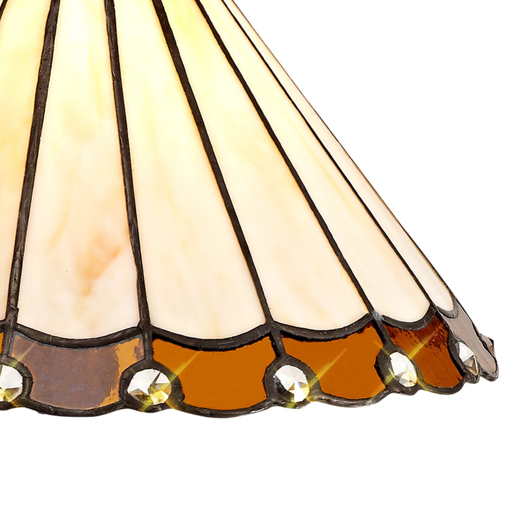 NLK02669 Umbrian 3 Light Down Lighter Pendant With 30cm Tiffany Shade Amber/Chrome/Crystal/Aged Antique Brass