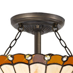 NLK02679 Umbrian 2 Light Semi Ceiling With 30cm Tiffany Shade Amber/Chrome/Crystal/Aged Antique Brass