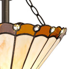 NLK02679 Umbrian 2 Light Semi Ceiling With 30cm Tiffany Shade Amber/Chrome/Crystal/Aged Antique Brass