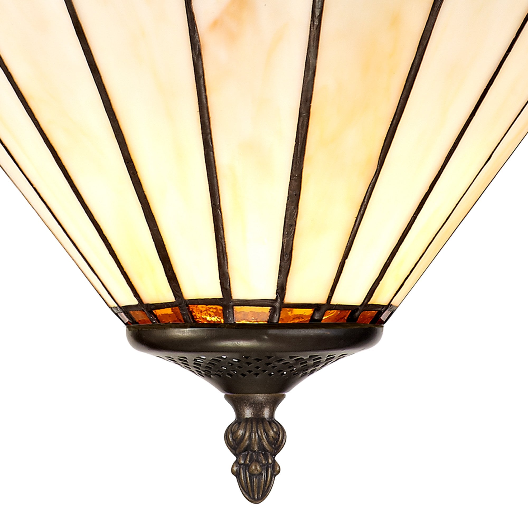 NLK02689 Umbrian 3 Light Semi Ceiling With 30cm Tiffany Shade Amber/Chrome/Crystal/Aged Antique Brass