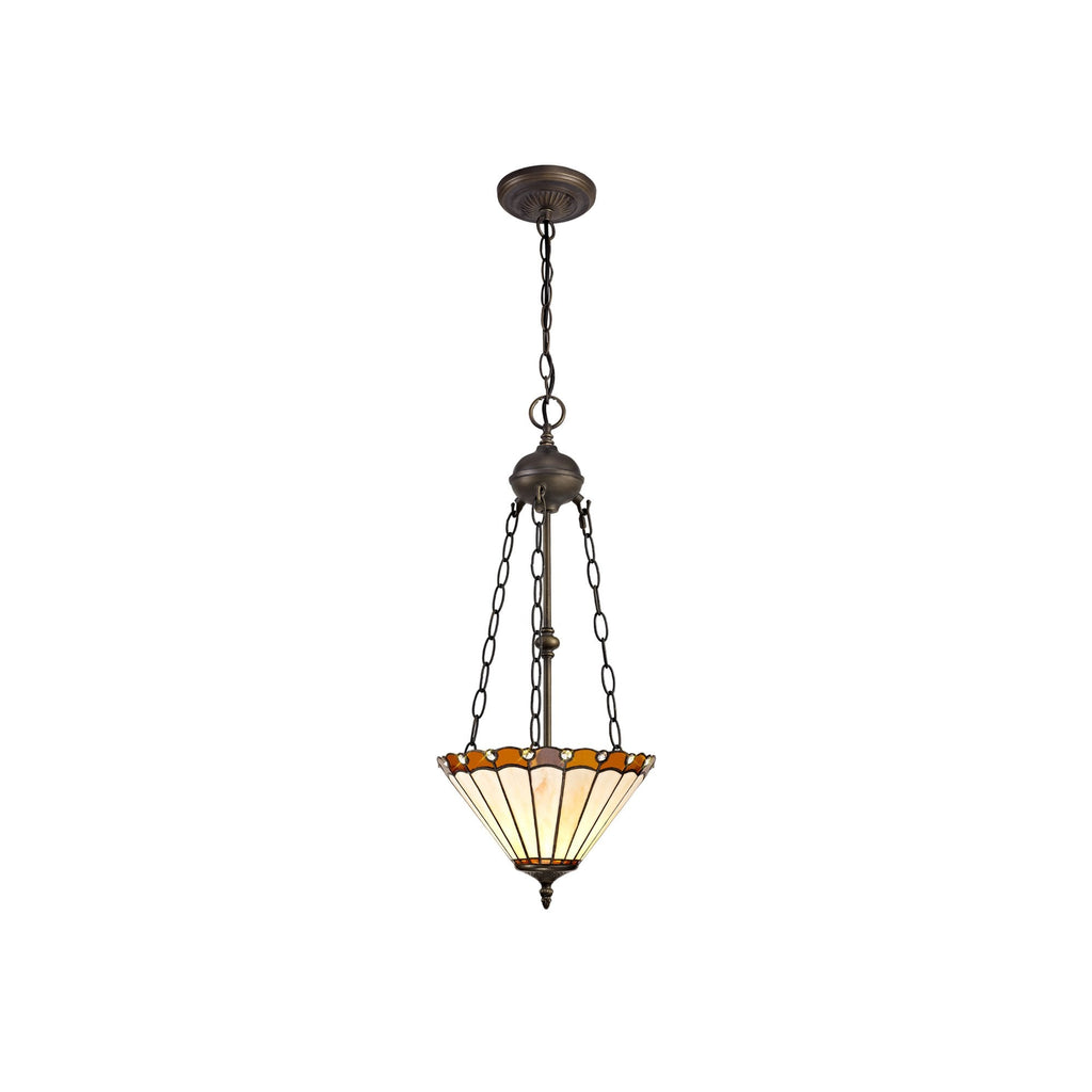 NLK02699 Umbrian 2 Light Up Lighter Pendant With 30cm Tiffany Shade Amber/Chrome/Crystal/Aged Antique Brass