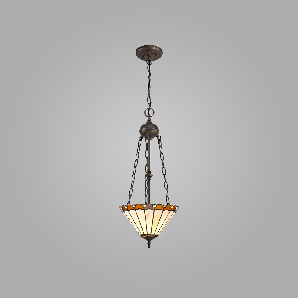 NLK02699 Umbrian 2 Light Up Lighter Pendant With 30cm Tiffany Shade Amber/Chrome/Crystal/Aged Antique Brass