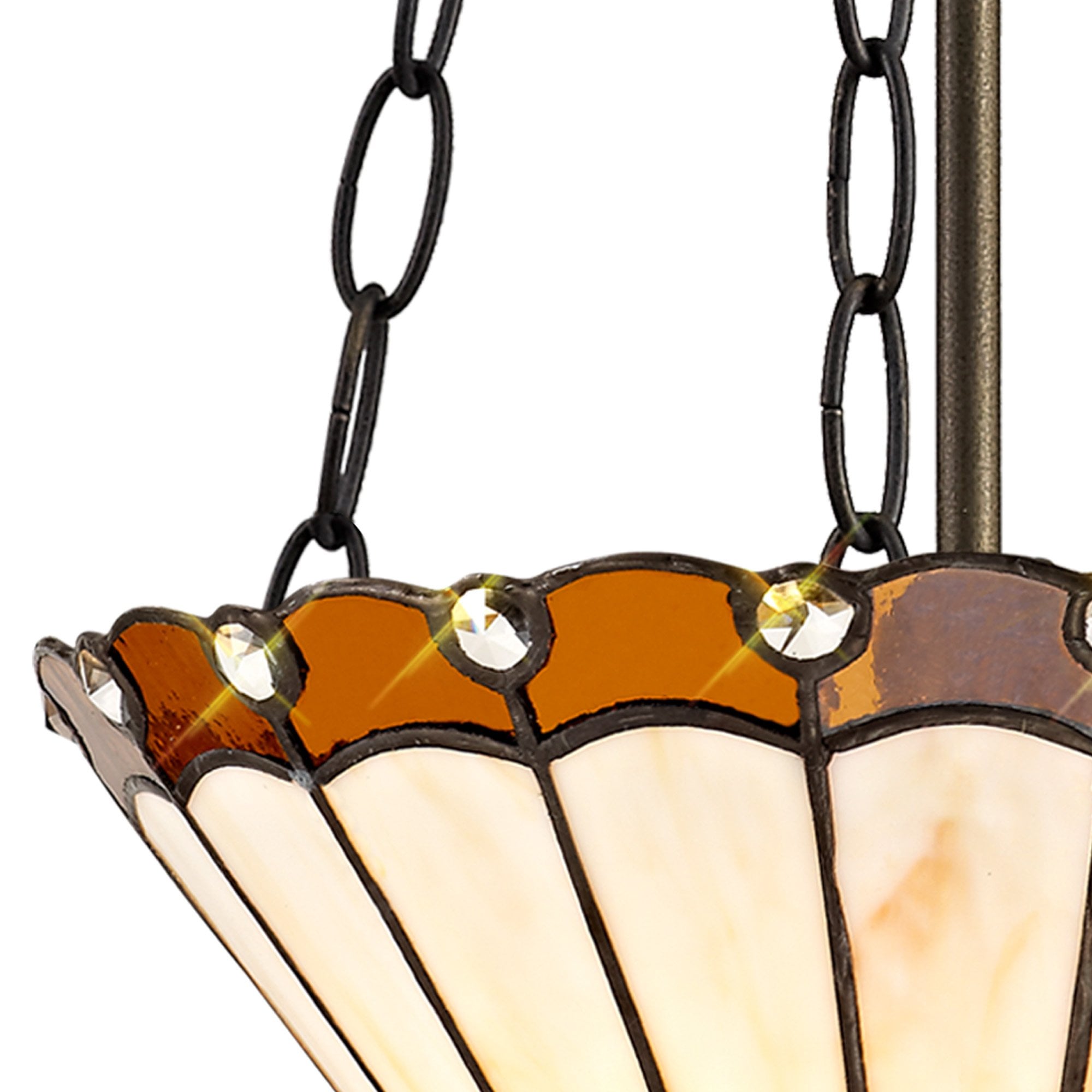 NLK02699 Umbrian 2 Light Up Lighter Pendant With 30cm Tiffany Shade Amber/Chrome/Crystal/Aged Antique Brass